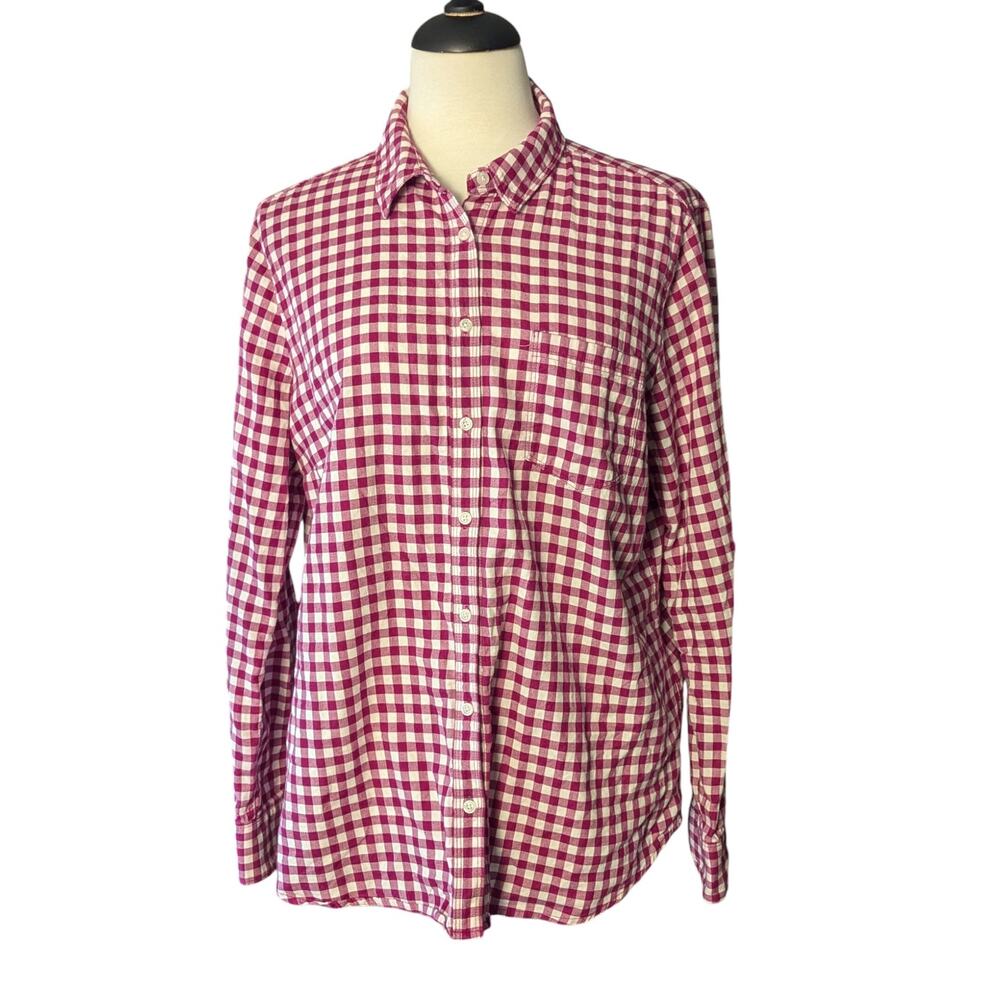 Banana Republic Women's Large Soft Wash Purple Plaid Flannel Button Up Top